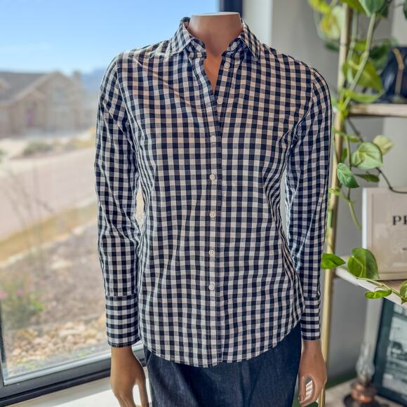 Banana Republic Black & White Gingham Riley Tailored Fit Button Up Top-Women's 0 - Picture 2 of 12
